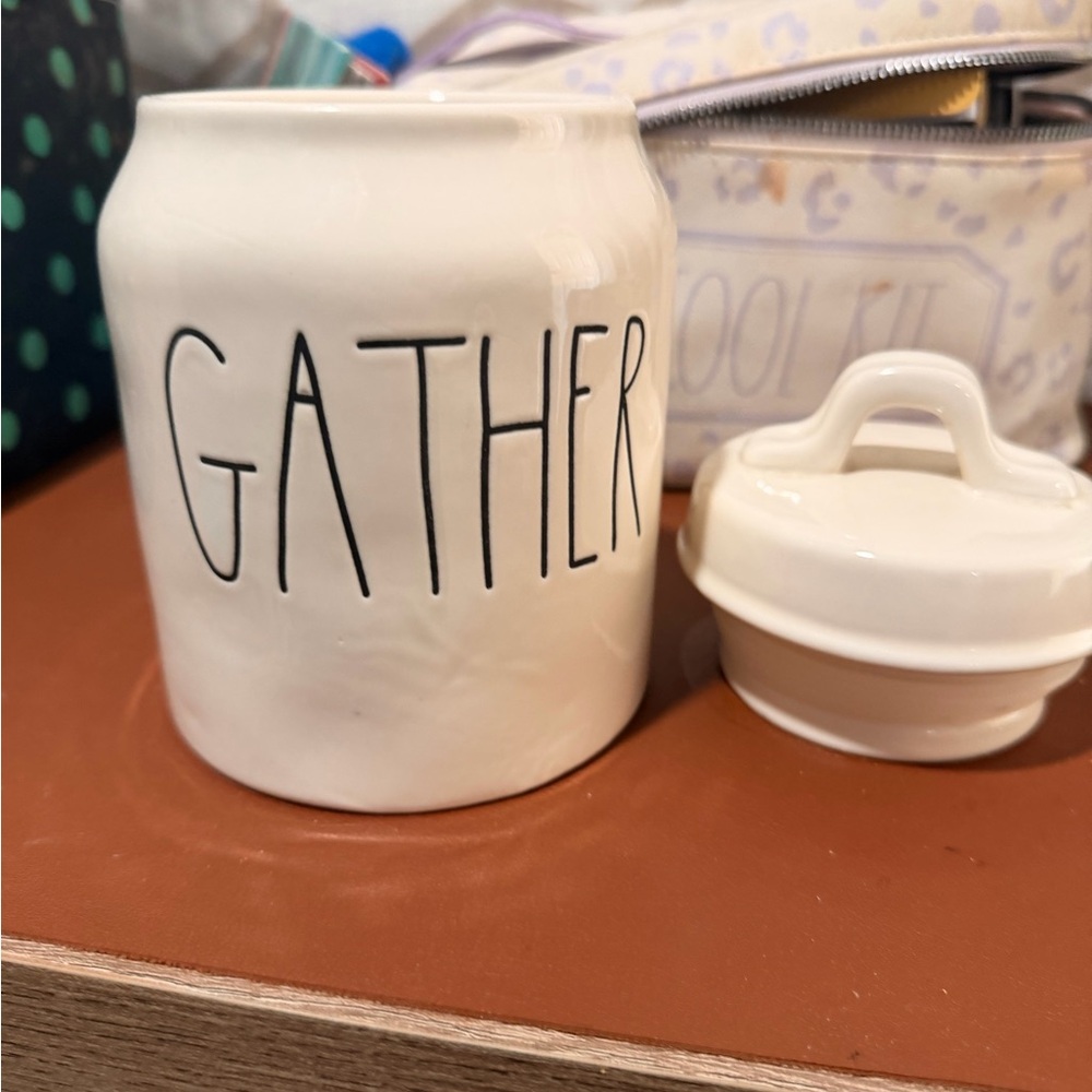 White GATHER' Kitchen Canister Rae Dunn - Picture 4 of 4